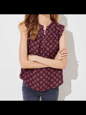 LOFT Plum Floral Ruffle-Yoke Sleeveless Top Pink Floral XS